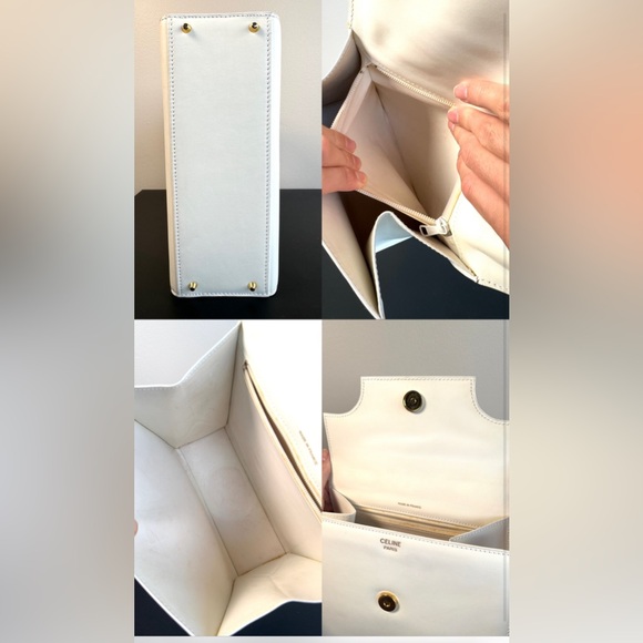 VINTAGE WHITE CELINE BAG AUTHENTIC WHITE/GOLD INTERLOCKING O TOP HANDLE BAG - Picture 8 of 10